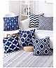 Elementary Premium Cotton Geometric Theme Cushion Covers Pack of 6 - Blue & White