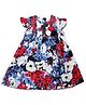 Young Birds Cap Sleeves Smocked Heart Print Dress - Multicolor