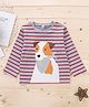Kookie Kids Full Sleeves Stripe T-shirt Puppy Print - Red Grey