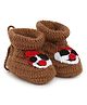 MayRa Knits Hand Knitted Face Pattern Crochet Booties - Brown
