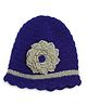 MayRa Knits Flower Applique Hand Knitted Crochet Cap - Blue