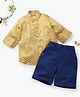 Knotty Kids Full Sleeves Leaves Printed Shirt & Shorts Set - Yellow & Blue