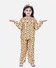 BownBee Full Sleeves Pug Printed Night Suit - Orange