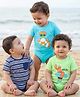 Babyoye Half Sleeves Bio Wash Multi Printed Cotton Onesies Pack of 3 - Blue Green