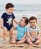 Babyoye Cotton Biowash Bodysuits Fish Print Pack of 3 - Blue Grey