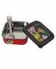 KuchiKoo Stainless Steel Feeding Bowl with Lid and Spoon cum Fork  - Red
