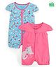 Babyoye Cotton Cap Sleeves Romper Kitty Print Pack of 2 - Blue Pink