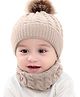Syga Woolen Pom Pom Cap & Scarf Set Beige - Diameter 11 cm