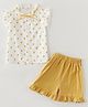 Kookie Kids Frill Sleeves Top & Shorts Set with Strawberry Print - Yellow