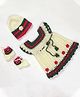 USHA ENTERPRISES Short Sleeves Floral Design Dress With Cap & Booties - White
