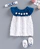 USHA ENTERPRISES Short Sleeves Flower Crochet Dress With Headband & Booties - Blue