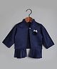 The Magic Wand Three Fourth Sleeves Pleated Hem Solid Shrug With Corsage - Blue