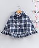 Ed-a-Mamma Ruffle Detailing Full Sleeves Checkered Poncho - Blue