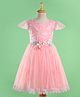 Bluebell Cap Sleeves Party Frock Floral Embroidered - Peach