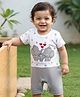 Babyhug 100% Cotton Half Sleeves Romper Elephant Embroidery - Grey White