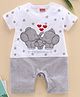 Babyhug 100% Cotton Half Sleeves Romper Elephant Embroidery - Grey White