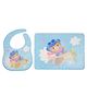Yellow Bee Feeding Bib With Mat Flying Bear Print - Blue