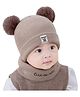 Syga Knitted Pom Pom Cap With Neckwear Beige - Circumference 39 to 43 cm
