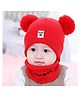 Syga Knitted Pom Pom Cap With Neckwear Red - Circumference 39 to 43 cm