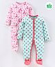 Babyoye Cotton Full Sleeves Footed Sleepsuits Pack of 2 - Pink Sea Green