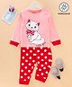 Babyoye Full Sleeves Cotton Tee With Pyjama Set Cat Print - Pink Red