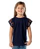 Cherry Crumble By Nitt Hyman Short Sleeves Sequin Flower Detailing Top - Dark Blue