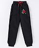 Pine Kids Full Length Organic Cotton Bio Wash  Lounge Pant Rose Embroidery - Black