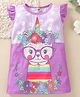Kookie Kids Flutter Sleeves Frock Unicorn Print - Purple