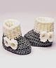 Knits & Knots crochet Color Block Bow Booties - Grey & Cream