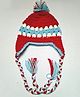 Knits & Knots  crochetStriped Ear Flap Cap - Diameter 30cm - Red Blue & White-  Diameter- 34cm