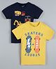 Plum Tree Pack of 2 Half Sleeves Skateboard Print T-Shirts - Navy Blue & Yellow