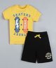 Plum Tree Half Sleeves Skateboard Print Tee With Shorts - Yellow & Black