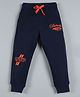 Plum Tree Full Length Text Print Jogger Track Pants - Navy Blue