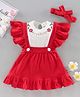 Little Folks Dungaree Style Frock with Short Sleeves Tee & Head Band - Red