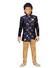 AJ Dezines Full Sleeves Flower Embroidery Detailing Kurta & Pajama Set - Navy Blue