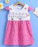 Kookie Kids Cap Sleeves Frock Bunny Print - Fuchsia
