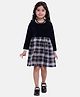 BownBee Full Sleeves Checked Flare Dress - Navy Blue