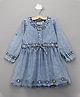 BownBee Full Sleeves Solid Bow Knot Dress - Blue