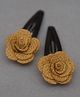 Tiny Closet Flower Design Hair Clips - Brown