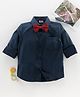 Babyhug Full Sleeves Party Shirt with Bow - Navy Blue