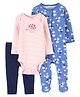 Carter's 3-Piece Floral Onesie with legging and Sleepsuit Set - Pink Blue