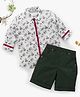 Knotty Kids Full Sleeves Flower Print Shirt With Shorts - Grey
