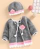 USHA ENTERPRISES Full Sleeves Floral Design Sweater With Cap - Grey & Pink