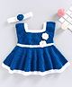 USHA ENTERPRISES Short Sleeves Flower Detailing Baby Dress With Headband - Blue