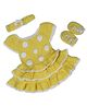 USHA ENTERPRISES Short Sleeves Polka Dots Detailing Dress With Headband & Booties - Yellow