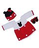 USHA ENTERPRISES Full Sleeves Polka Dots Detailing Dress With Cap & Booties - Red