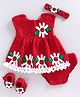 USHA ENTERPRISES Sleeveless Sunflower Design Dress With Bloomer Headband & Booties - Red