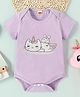 Kookie Kids Half Sleeves Onesie Kitty Print - Purple