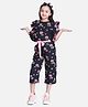 Cutiekins Sleeveless Floral Print Jumpsuit - Black & Peach
