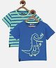 3PIN Pack Of 2 Half Sleeves Striped & Dinosaur Printed Tee - Blue & Green